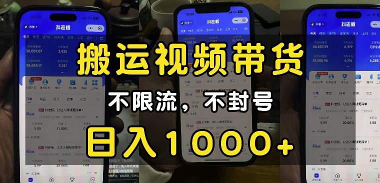 “小白必看”搬运视频带货玩法，不限流，不封号，纯自然流，日入1k_泡桐学堂