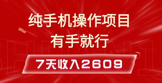 纯手机操作的小项目，有手就能做，7天收入2609+实操教程【揭秘】_泡桐学堂