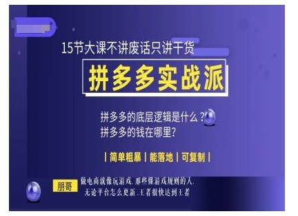 朋哥电商(拼多多实战派)，15节大课不讲废话只讲干货，简单粗暴 能落地 可复制_泡桐学堂