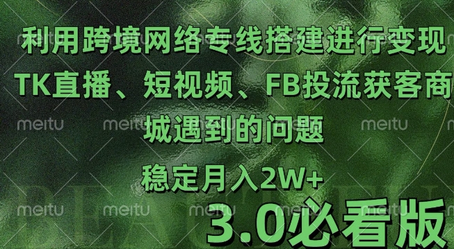 利用跨境电商网络及搭建TK直播、短视频、FB投流获客以及商城遇到的问题进行变现3.0必看版【揭秘】_泡桐学堂
