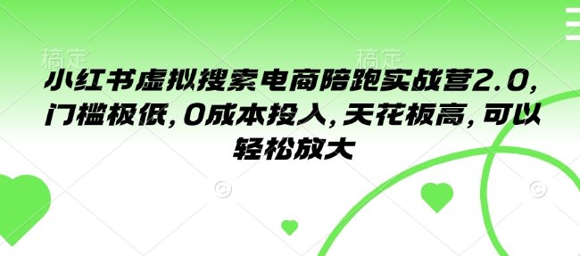 小红书虚拟搜索电商陪跑实战营2.0，门槛极低，0成本投入，天花板高，可以轻松放大_泡桐学堂