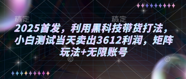 2025首发，利用黑科技带货打法，小白测试当天卖出3612利润，矩阵玩法+无限账号【揭秘】_泡桐学堂