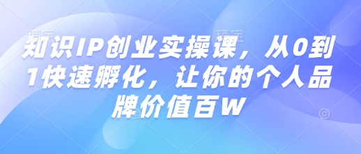 知识IP创业实操课，从0到1快速孵化，让你的个人品牌价值百W_泡桐学堂