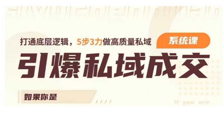 引爆私域成交力系统课，打通底层逻辑，5步3力做高质量私域_泡桐学堂