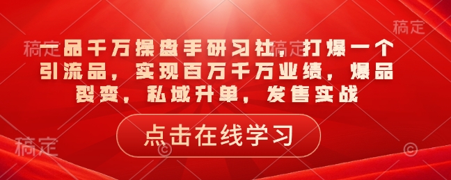 一品千万操盘手研习社，打爆一个引流品，实现百万千万业绩，爆品裂变，私域升单，发售实战_泡桐学堂