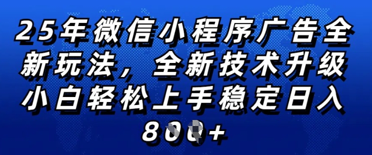 2025年微信小程序全新玩法纯小白易上手，稳定日入多张，技术全新升级，全网首发【揭秘】_泡桐学堂