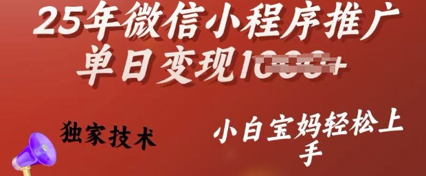 25年微信小程序推广单日变现多张，独家技术，小白宝妈轻松上手【揭秘】_泡桐学堂