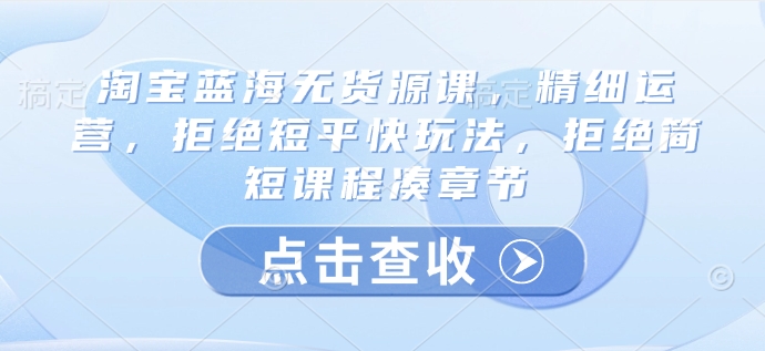淘宝蓝海无货源课，精细运营，拒绝短平快玩法，拒绝简短课程凑章节_泡桐学堂