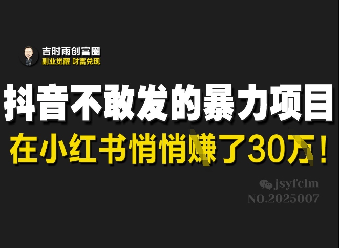 抖音不敢发的暴利项目，在小红书悄悄挣了30W_泡桐学堂
