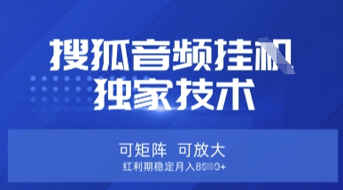 【搜狐音频挂G】独家技术，可矩阵可放大，红利期稳定月入8k【揭秘】_泡桐学堂