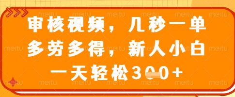 审核视频，几秒一单，多劳多得，新人小白一天轻松3张【揭秘】_泡桐学堂