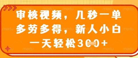 最新审核视频，几秒一单，多劳多得，新人小白一天轻松3张【揭秘】_泡桐学堂