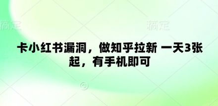 卡小红书漏洞，做知乎拉新 一天3张起，有手机即可_泡桐学堂
