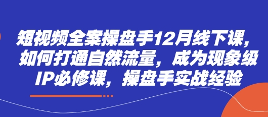 短视频全案操盘手12月线下课，如何打通自然流量，成为现象级IP必修课，操盘手实战经验_泡桐学堂