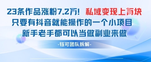 抖音私域项目23条作品涨粉7.2W，私域变现1W_泡桐学堂