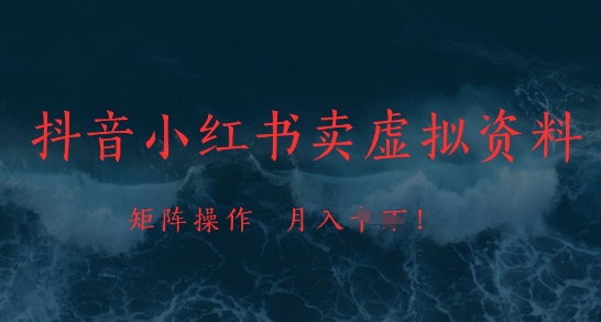 抖音小红书卖虚拟资料，市场需求一直存在，矩阵操作，月入1w+_泡桐学堂