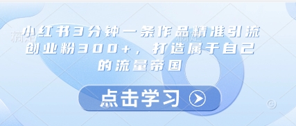 小红书3分钟一条作品精准引流创业粉300+，打造属于自己的流量帝国_泡桐学堂