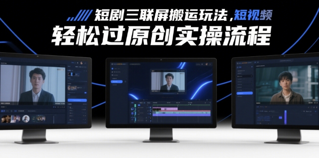 短剧三联屏搬运玩法，短剧搬运轻松过原创实操流程_泡桐学堂