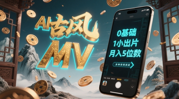 AI一键生成古风音乐MV，0剪辑基础1小时出片，多种变现渠道，一部手机月入5位数_泡桐学堂