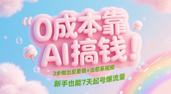 0成本靠AI搞钱！3步做出反差萌+治愈系视频，新手也能7天起号爆流量_泡桐学堂