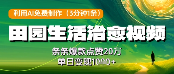 利用AI免费制作田园生活治愈视频，条条爆款点赞20W，单日变现几张_泡桐学堂