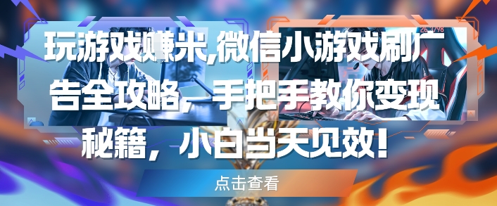 玩游戏挣米，微信小游戏刷广告全攻略，手把手教你变现秘籍，小白当天见效_泡桐学堂