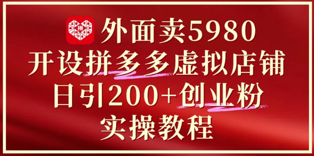 外面卖5980开设拼多多虚拟店铺：单日引流200+创业付费粉实战教程_泡桐学堂