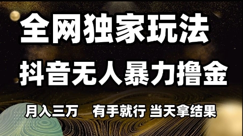 全网独家玩法抖音无人暴力撸金，月入3W，有手就行，当天拿结果【揭秘】_泡桐学堂