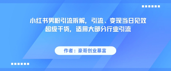 小红书男粉引流拆解，引流、变现当日见效超级干货，适用大部分行业引流_泡桐学堂