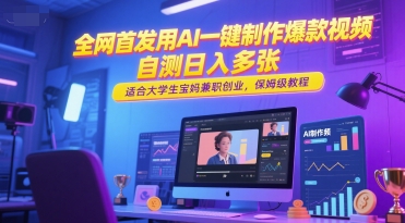 全网首发用AI一键制作爆款视频，自测日入多张，适合大学生宝妈兼职创业，保姆级教程_泡桐学堂