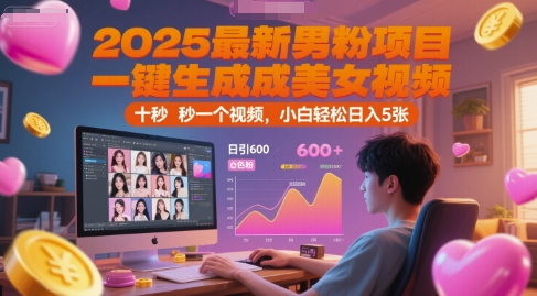 2025最新男粉项目，一键生成美女视频，日引600+色粉 十秒一个视频，小白轻松日入5张【揭秘】_泡桐学堂