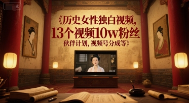 历史女性独白视频，13个视频10w粉丝，伙伴计划，视频号分成等_泡桐学堂