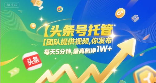 【头条号托管 】团队提供视频，你发布，每天5分钟，最高躺挣1W+【揭秘】_泡桐学堂