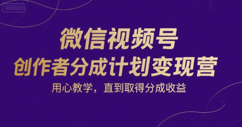 微信视频号创作者分成计划变现营，用心教学，直到取得分成收益_泡桐学堂