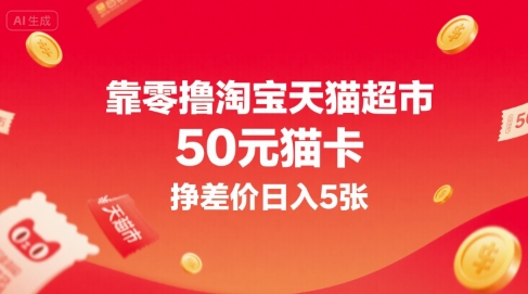 靠零撸淘宝天猫超市50元猫卡，挣差价日入5张_泡桐学堂