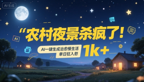 农村夜景杀疯了！AI一键生成治愈系慢生活，单日狂入1k+_泡桐学堂