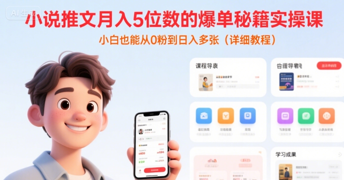 小说推文月入5位数的爆单秘籍实操课，，小白也能从0粉到日入多张(详细教程)_泡桐学堂