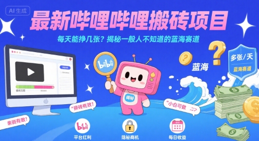 最新哔哩哔哩上B站搬砖项目，每天能挣几张？揭秘一般人不知道的蓝海赛道_泡桐学堂