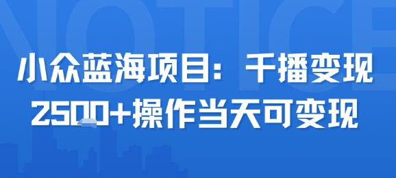小众蓝海项目，千播变现2.5k+操作当天可变现_泡桐学堂