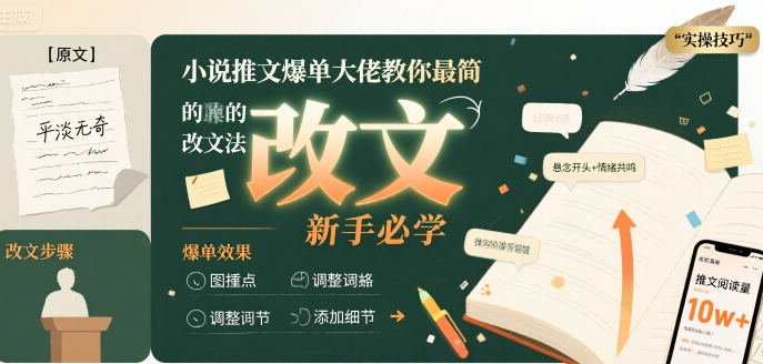 小说推文爆单大佬教你最简单的改文方法实操课，新手必学_泡桐学堂