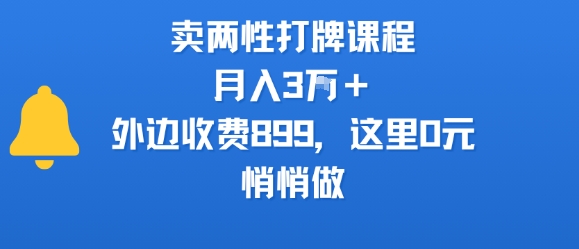 卖两性打牌课程，月入3W+外边收费899的课程，这里0元，悄悄做_泡桐学堂