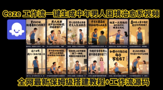 coze工作流一键生成”中年男人困境扎心高涨粉高播放量图文视频”保姆级拆解教程，无需剪辑，无需拍摄写文案_泡桐学堂