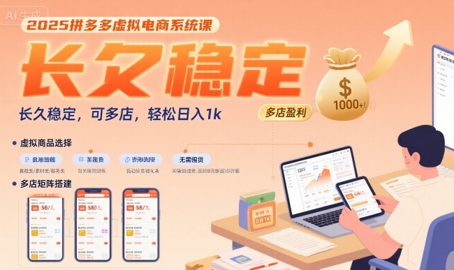 2025拼多多虚拟电商系统课，长久稳定，可多店，轻松日入1k_泡桐学堂